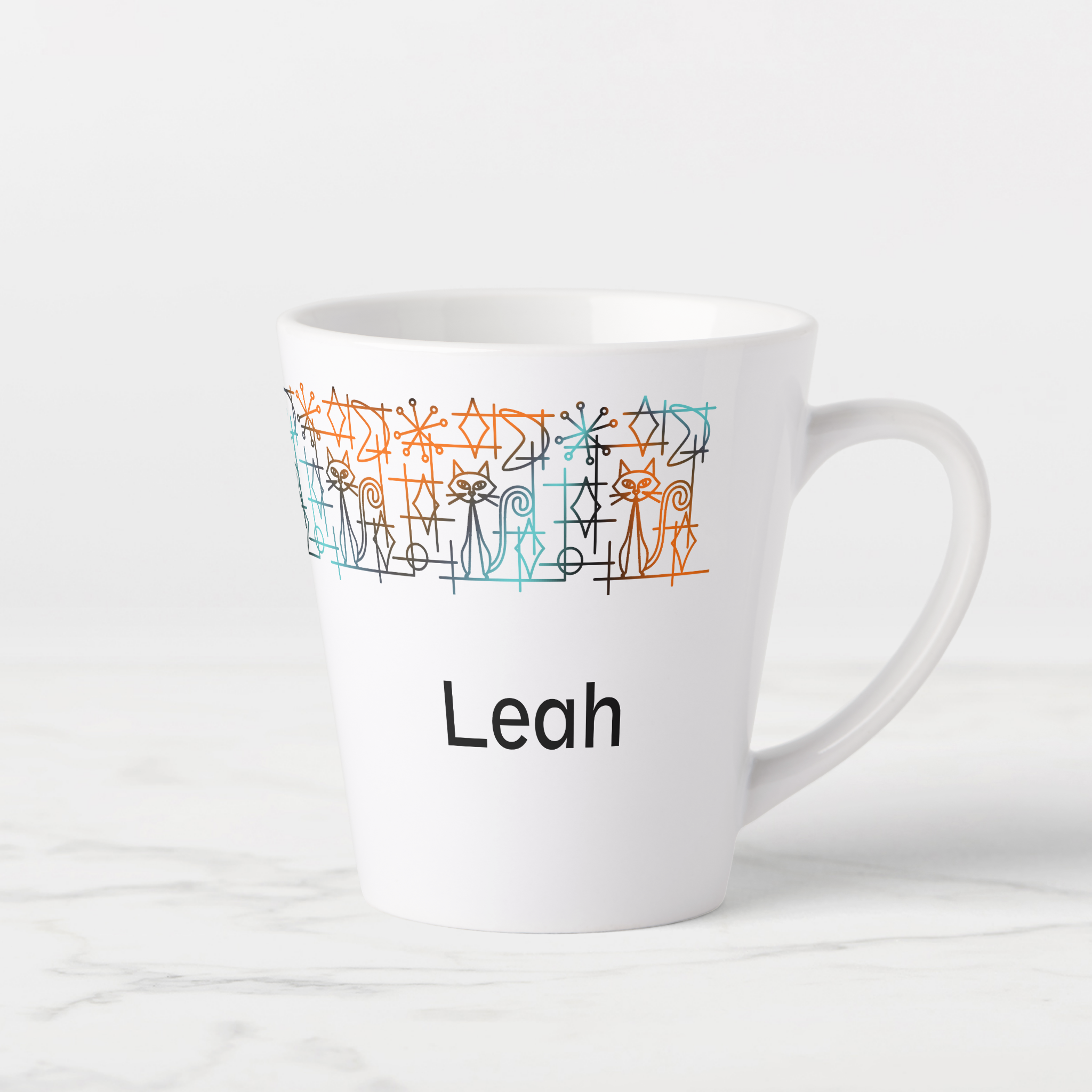 Mid-Century Cats Personalized Latte Mug